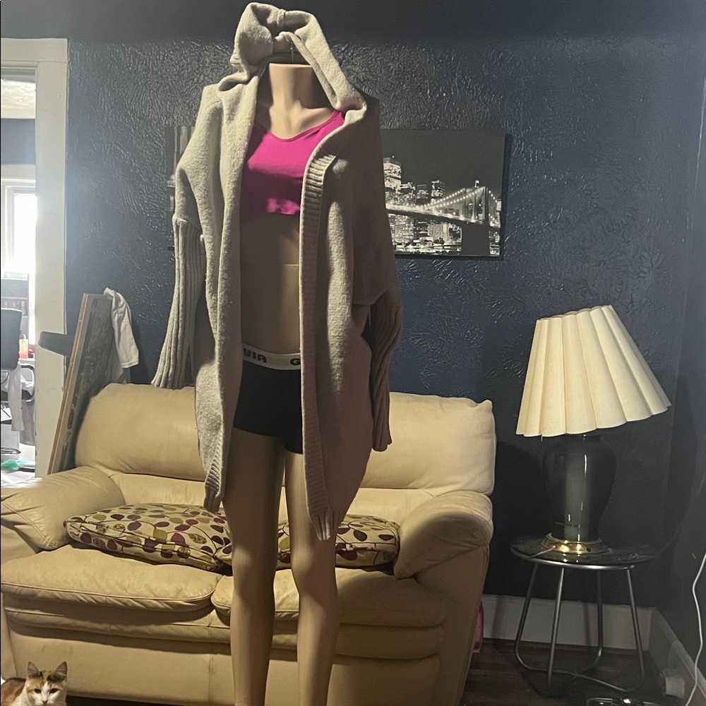 Gray Ribbed Hooded Cardigan shrug